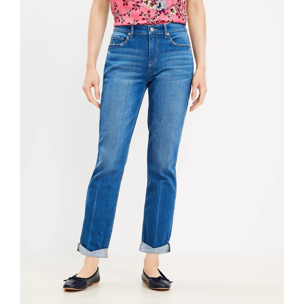 New Loft The Girlfriend‎ Curvy Jeans Womens 29 Dark Wash Mid Rise Stretch NWT